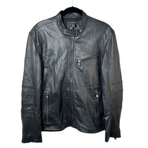 Andrew Marc Black Leather Biker Moto Racer Vintage Style Jacket Men's M